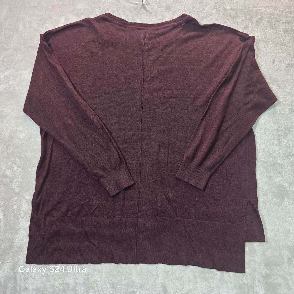 H&M Burgundy Oversized Fine Knit Sweater High Low Hem Side Slit Pullover